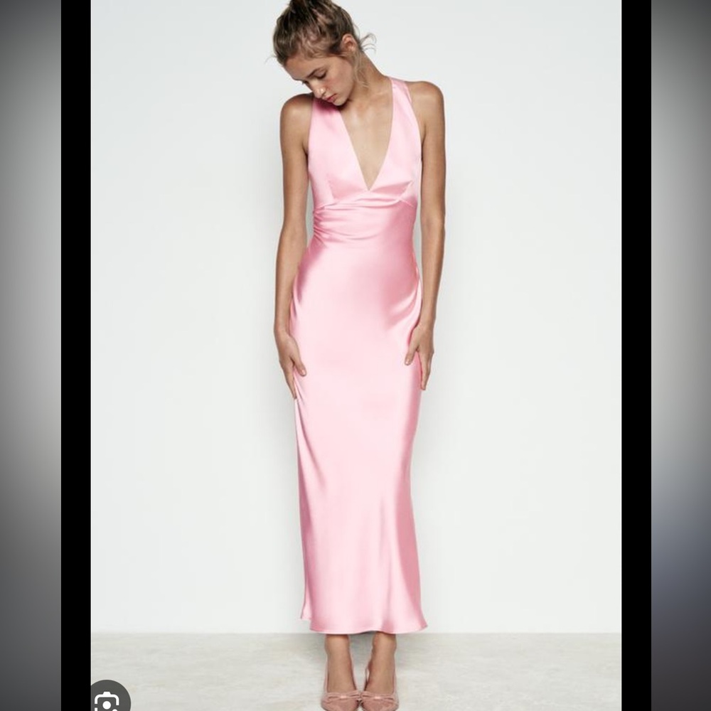 Zara Pink Satin Maxi Dress